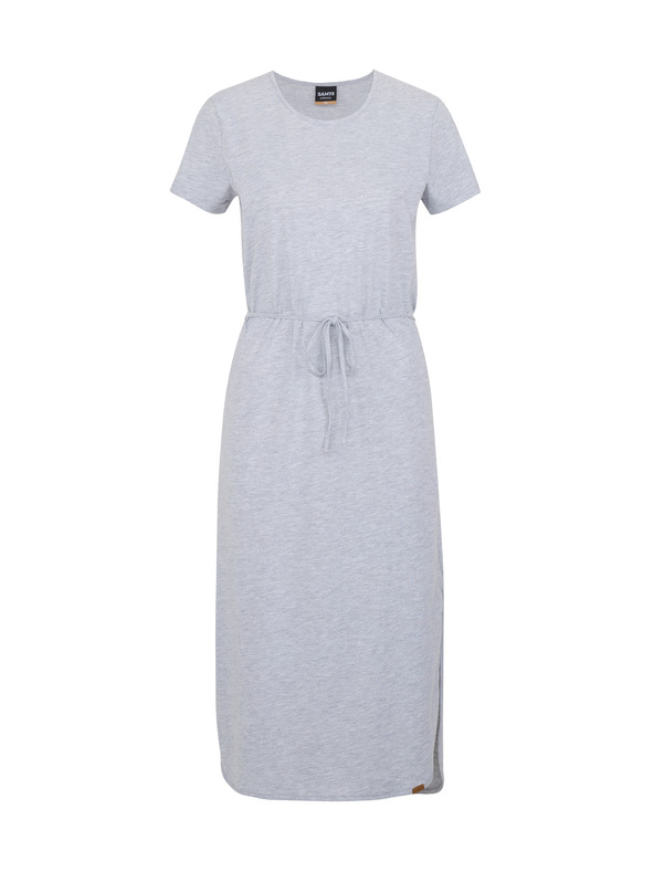 Sam 73 Světle šedé dámské žíhané midišaty SAM 73 Estela