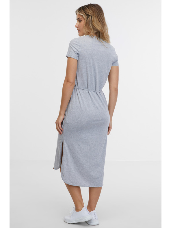 Sam 73 Světle šedé dámské žíhané midišaty SAM 73 Estela