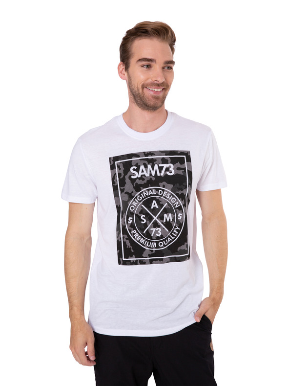 Sam 73 Bílé pánské tričko s potiskem SAM 73