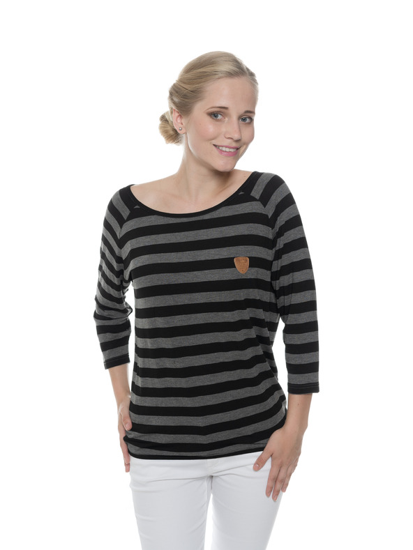Sam 73 Černo-šedé dámské pruhované tričko SAM 73
