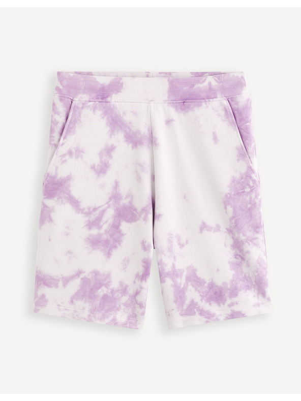 Celio Fialové pánské batikované teplákové kraťasy Celio Doengame