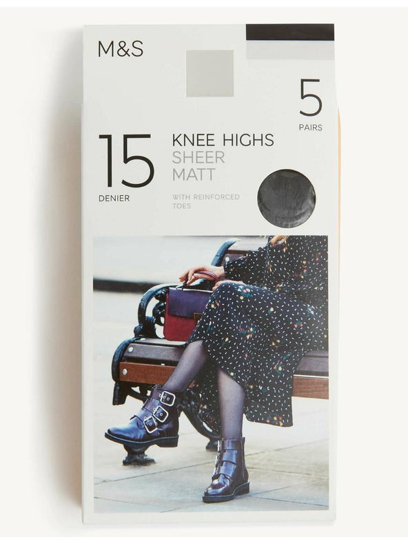 Marks & Spencer Balení 5 párů matných podkolenek, 15 DEN Marks & Spencer černá