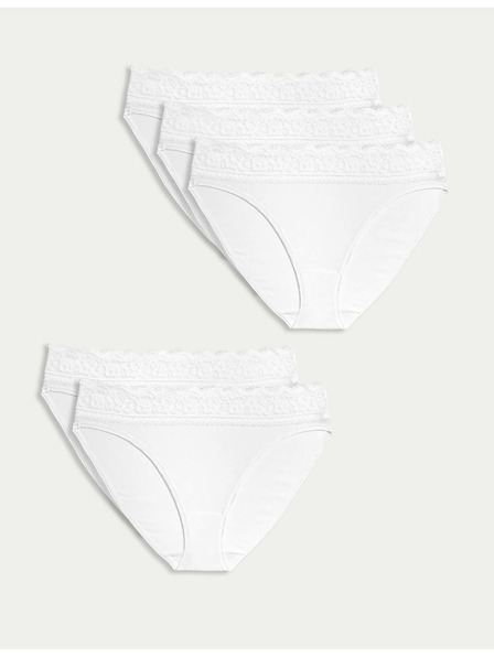 Marks & Spencer Krajkové kalhotky z bavlny s lycrou, 5 ks v balení Marks & Spencer bílá