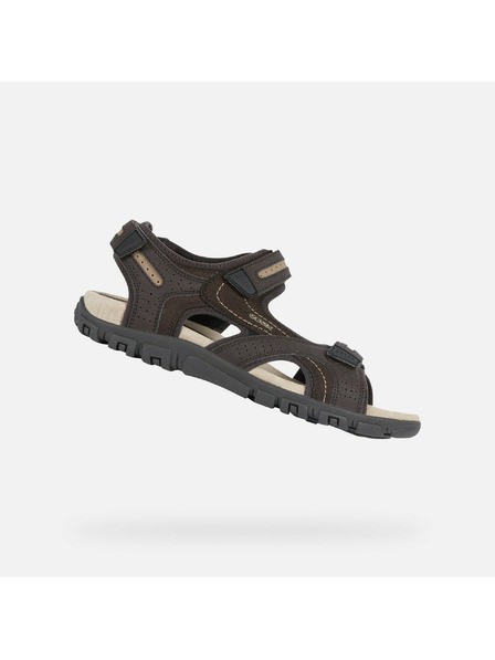 Geox Tmavě hnědé pánské sandály Geox Uomo Sandal Strada
