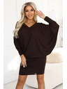 numoco Pohodlné netopýří šaty s dlouhým rukávem - čokoládové