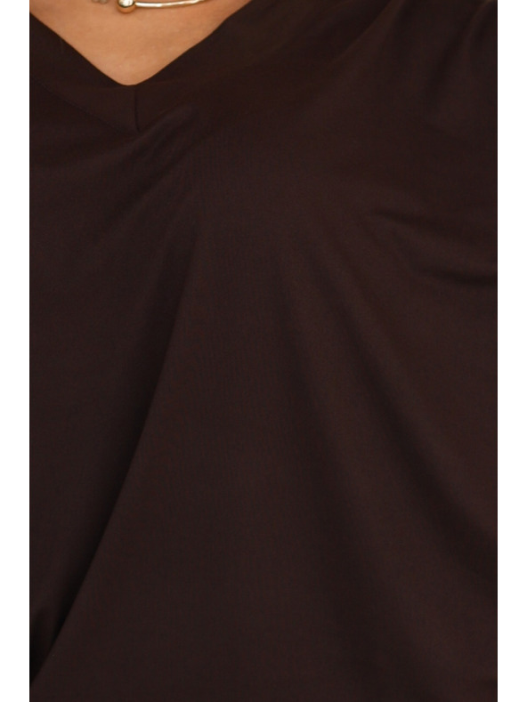 numoco Pohodlné netopýří šaty s dlouhým rukávem - čokoládové