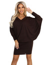 numoco Pohodlné netopýří šaty s dlouhým rukávem - čokoládové