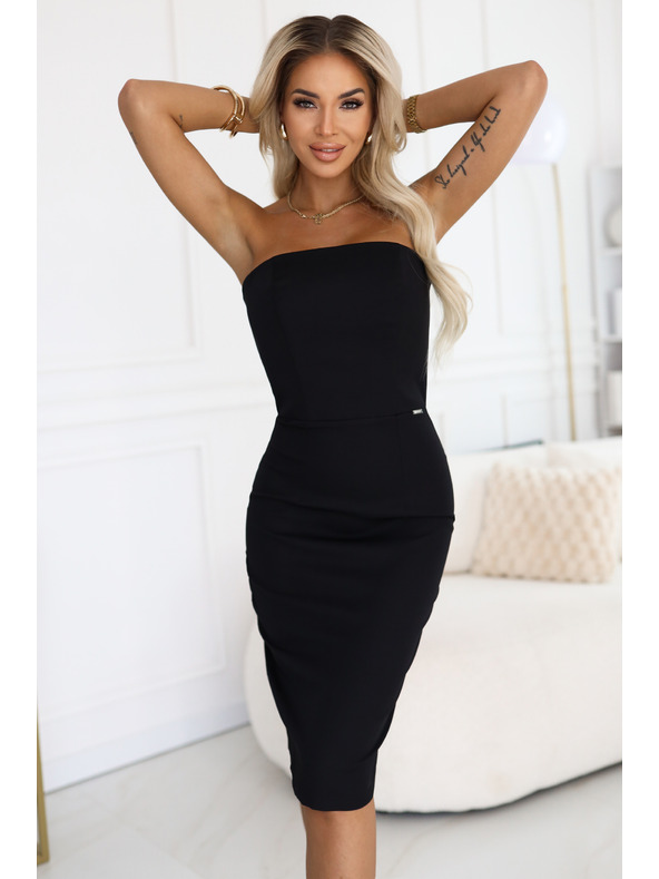 numoco Midi šaty s odhalenými rameny a korzetem - černé