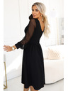 numoco Elegantní midi šaty s zavinovacím výstřihem a tylovými rukávy - černé