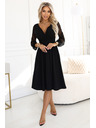 numoco Elegantní midi šaty s zavinovacím výstřihem a tylovými rukávy - černé