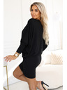 numoco Pohodlné netopýří šaty s dlouhým rukávem - černé