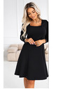 numoco IVANA pohodlné trapézové šaty s výstřihem a dlouhým rukávem - černé