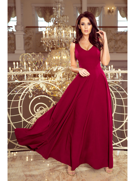 numoco CINDY dlouhé šaty s výstřihem - burgundské