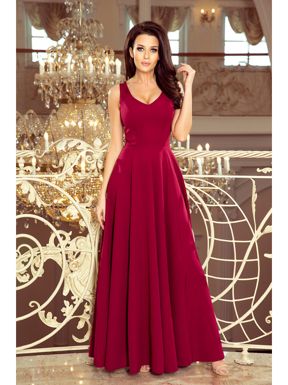 numoco CINDY dlouhé šaty s výstřihem - burgundské