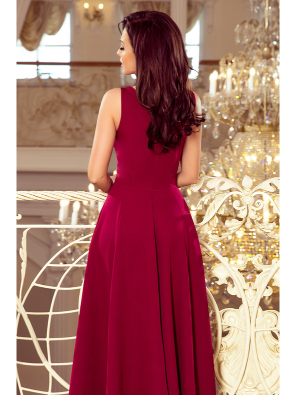 numoco CINDY dlouhé šaty s výstřihem - burgundské