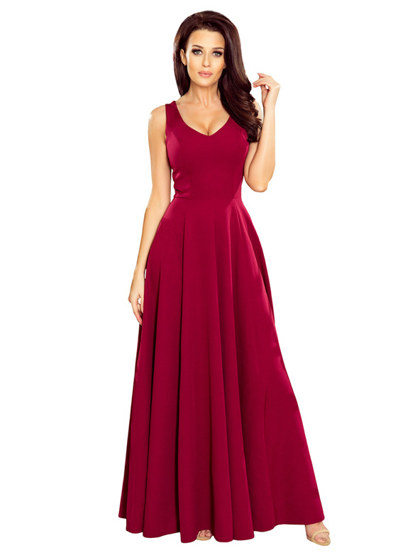 numoco CINDY dlouhé šaty s výstřihem - burgundské