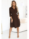 numoco SANDY Rozevláté košilové šaty s páskem - čokoládové