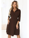 numoco SANDY Rozevláté košilové šaty s páskem - čokoládové
