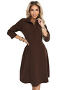 numoco SANDY Rozevláté košilové šaty s páskem - čokoládové