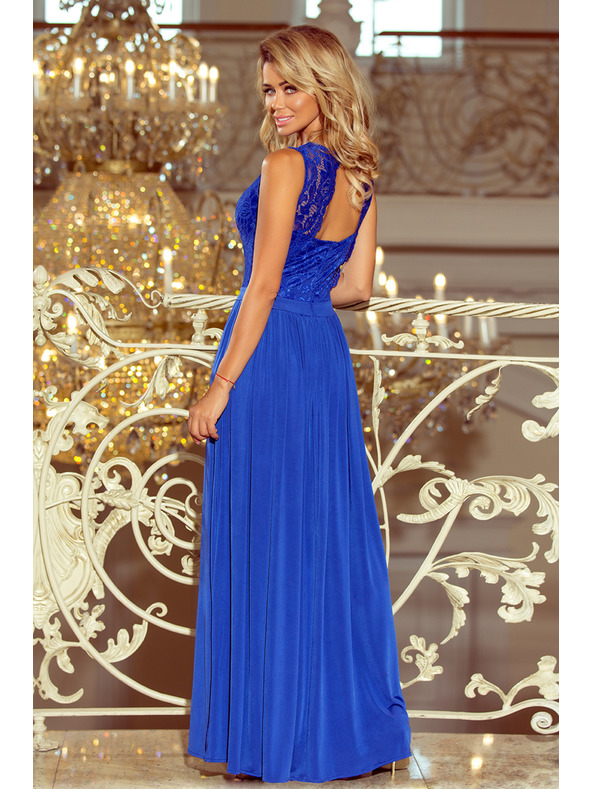 numoco LEA dlouhé šaty s krajkovým výstřihem - modré