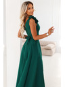 numoco Elegantní večerní maxi šaty s rozparkem a růžemi - lahvově zelené