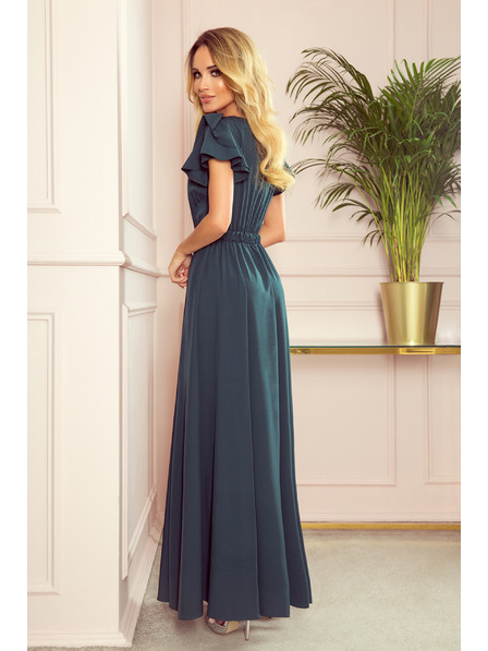 numoco LIDIA dlouhé šaty s výstřihem a volánkami - zelené