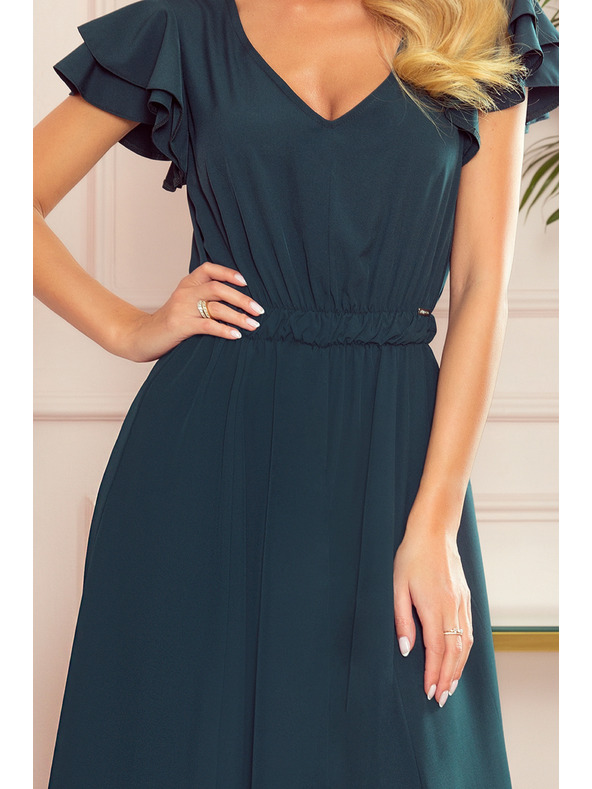 numoco LIDIA dlouhé šaty s výstřihem a volánkami - zelené