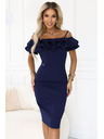 numoco CARMEN Přiléhavé midi šaty ve španělském stylu - tmavě modré