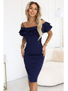 numoco CARMEN Přiléhavé midi šaty ve španělském stylu - tmavě modré