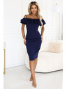 numoco CARMEN Přiléhavé midi šaty ve španělském stylu - tmavě modré
