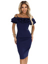 numoco CARMEN Přiléhavé midi šaty ve španělském stylu - tmavě modré