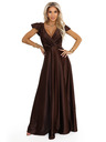 numoco CRYSTAL saténové dlouhé šaty s výstřihem - čokoládové