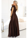 numoco CRYSTAL saténové dlouhé šaty s výstřihem - čokoládové