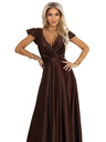 numoco CRYSTAL saténové dlouhé šaty s výstřihem - čokoládové