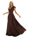 numoco CRYSTAL saténové dlouhé šaty s výstřihem - čokoládové
