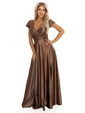 numoco CRYSTAL saténové dlouhé šaty s výstřihem - mocha mousse