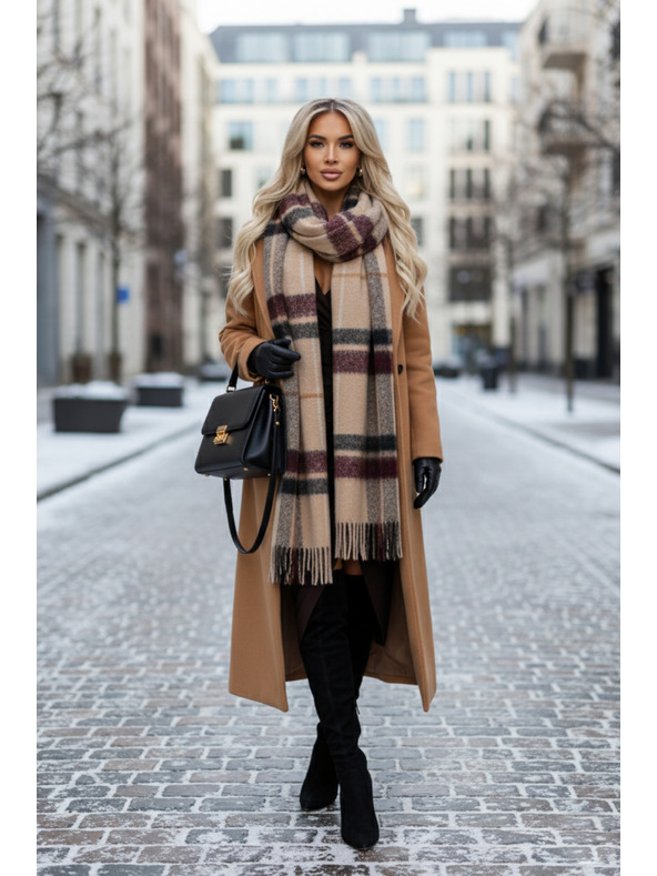 numoco Elegantní dlouhé šaty s zavinovacím výstřihem a rozparkem - čokoládově hnědé