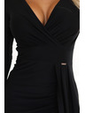 numoco Elegantní dlouhé šaty s zavinovacím výstřihem a rozparkem - černé