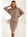 numoco LARA Žebrované šaty s manžetami - mocha mousse