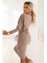 numoco LARA Žebrované šaty s manžetami - mocha mousse