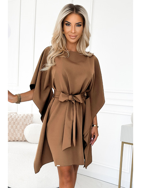 numoco SOFIA Motýlí šaty s vázáním v pase - cappuccino