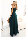 numoco AURELIA dlouhé šaty s rozparkem na nohavici a diamantovým výstřihem - lahvově zelené