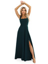 numoco AURELIA dlouhé šaty s rozparkem na nohavici a diamantovým výstřihem - lahvově zelené
