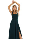 numoco AURELIA dlouhé šaty s rozparkem na nohavici a diamantovým výstřihem - lahvově zelené