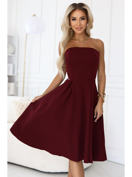 numoco VIVIENNE Korzetové rozšířené midi šaty pro zvláštní příležitosti - vínové