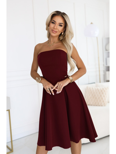 numoco VIVIENNE Korzetové rozšířené midi šaty pro zvláštní příležitosti - vínové