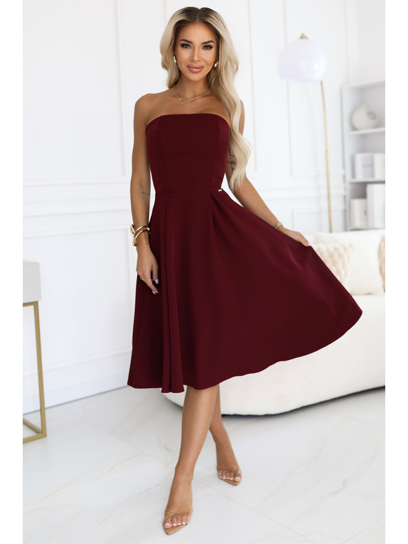 numoco VIVIENNE Korzetové rozšířené midi šaty pro zvláštní příležitosti - vínové