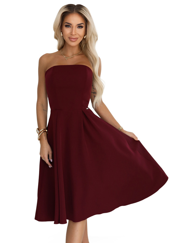 numoco VIVIENNE Korzetové rozšířené midi šaty pro zvláštní příležitosti - vínové