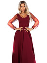 numoco LORETTA unikátní dlouhé šaty s tylovými rukávy a výstřihem - vínové