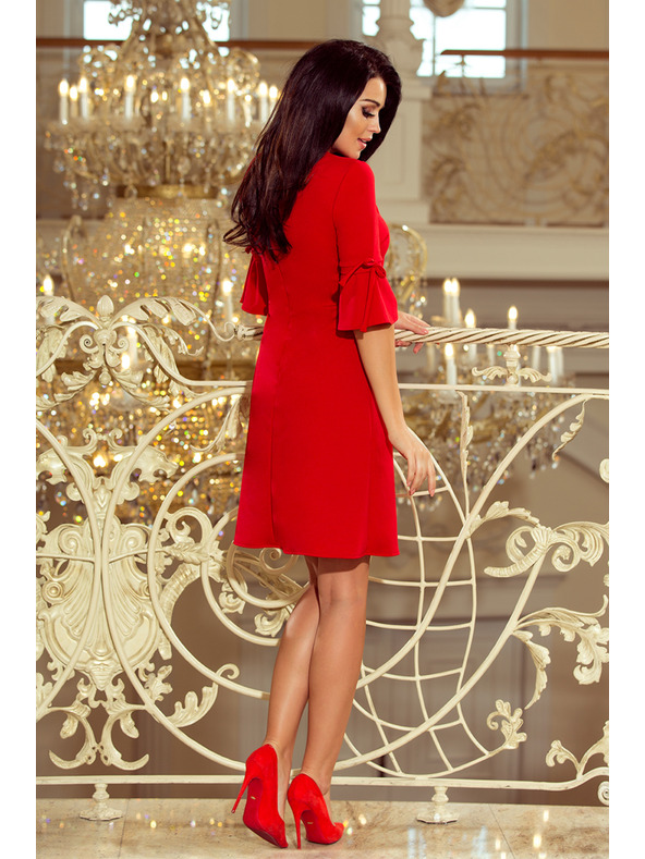 numoco NEVA Trapézové šaty s mašlí - červená